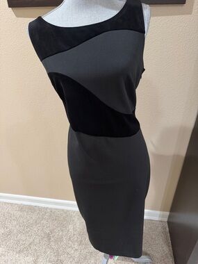 Calvin Klein Black velvet on black Midi cocktail Dress